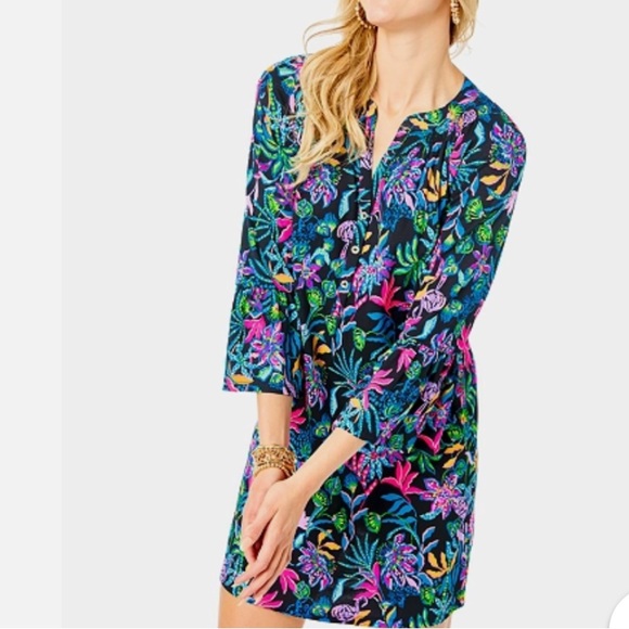 Lilly Pulitzer Norris 3/4 Sleeve Dress Onyx Paradise Glow S - Picture 2 of 10